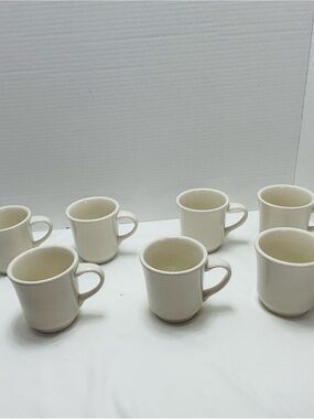 Cream Ceramic Coffee Mugs - Set of 7
